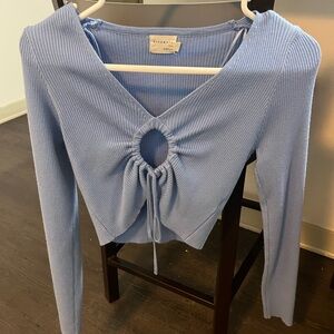 Dreamers Blue Crop Top with Tie Front and Long Sleeves